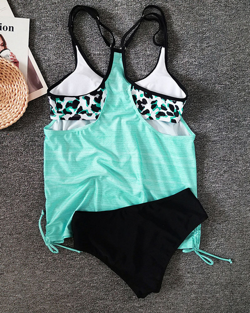 Ella | Solid colour leopard print tankini