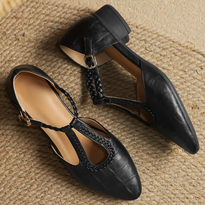 Charlotte classic leather T-bar shoes with braided detail