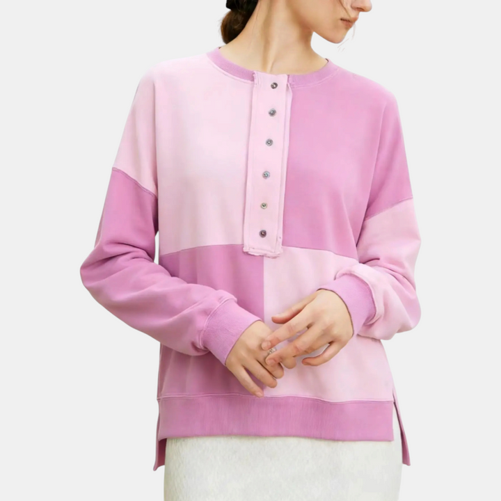 Women's Buckle Front Lapel Colourblock Longline Sweatshirt