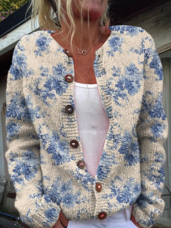 Cardigan with floral art print and buttons