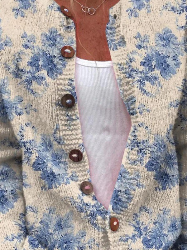 Cardigan with floral art print and buttons