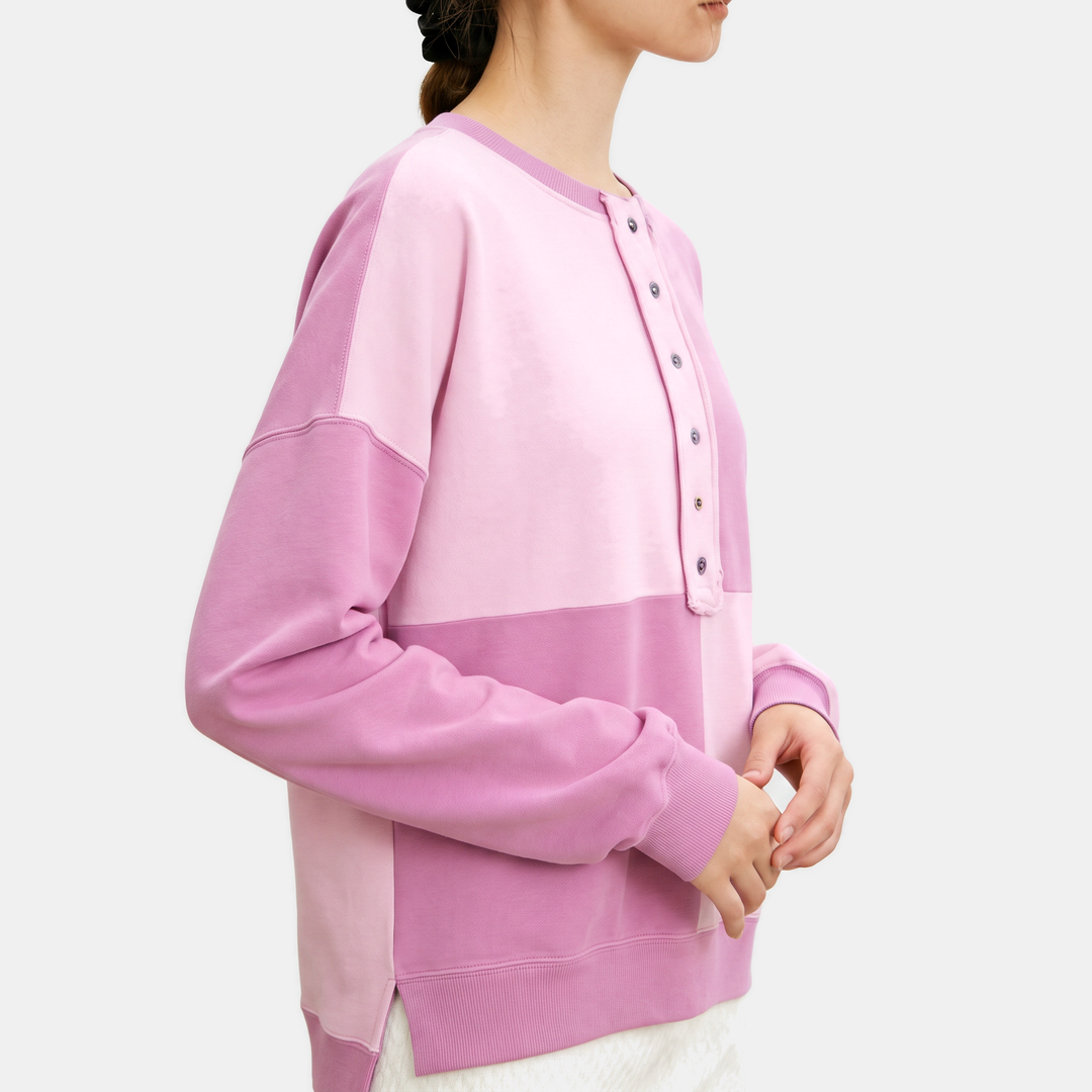 Women's Buckle Front Lapel Colourblock Longline Sweatshirt