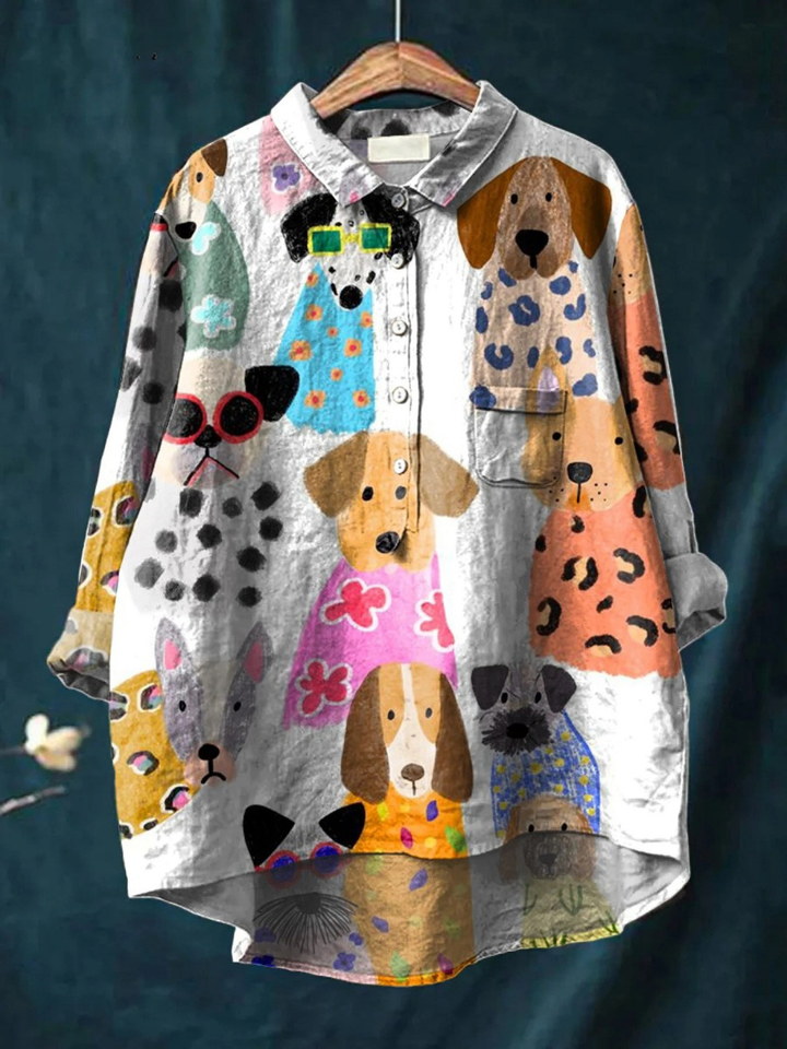Georgia | Casual blouse with colourful cartoon dog