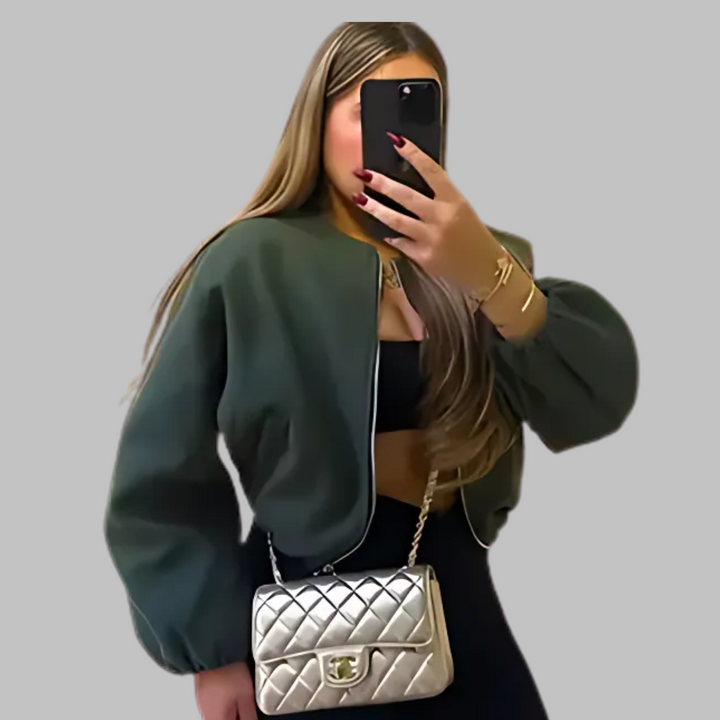 Elsie | Chic Long Sleeve Zip Crop Top Jacket
