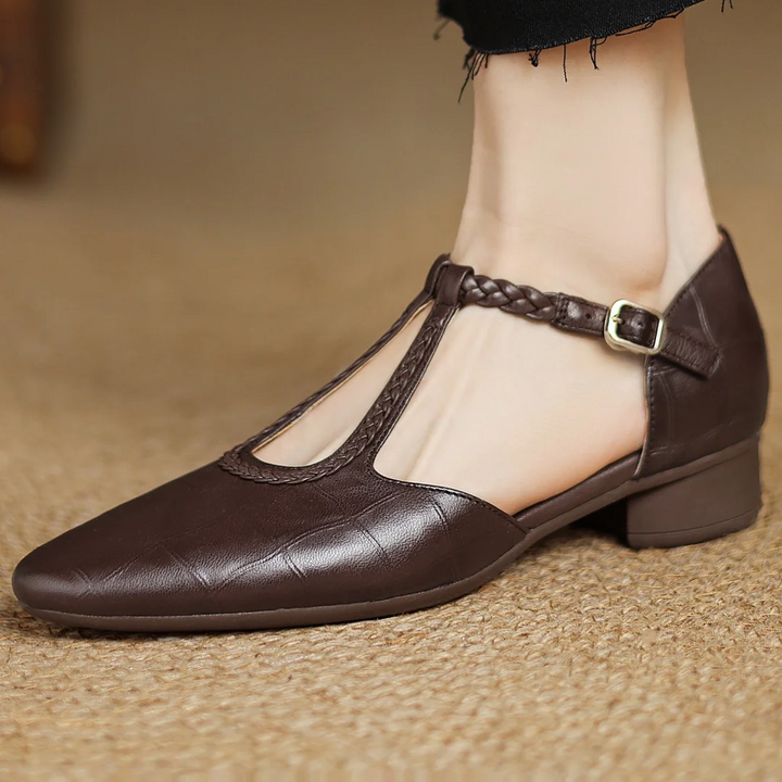Charlotte classic leather T-bar shoes with braided detail