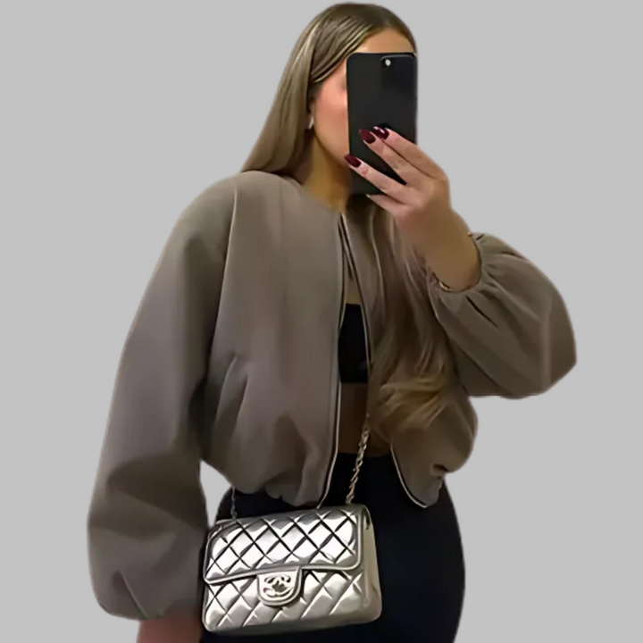 Elsie | Chic Long Sleeve Zip Crop Top Jacket