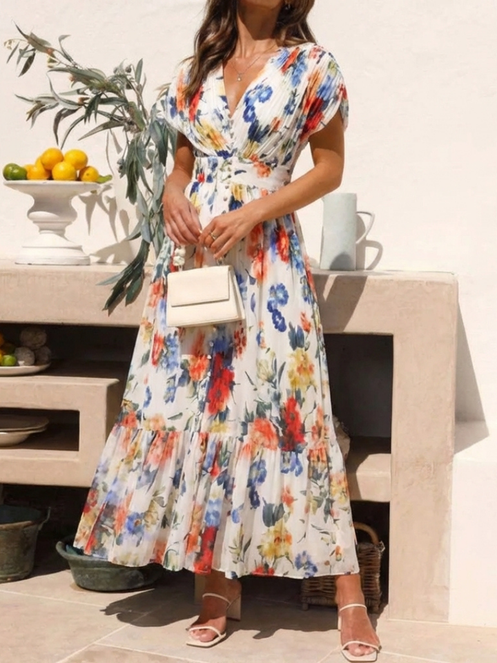 Mira Multicolour Pleated Floral Midi Dress