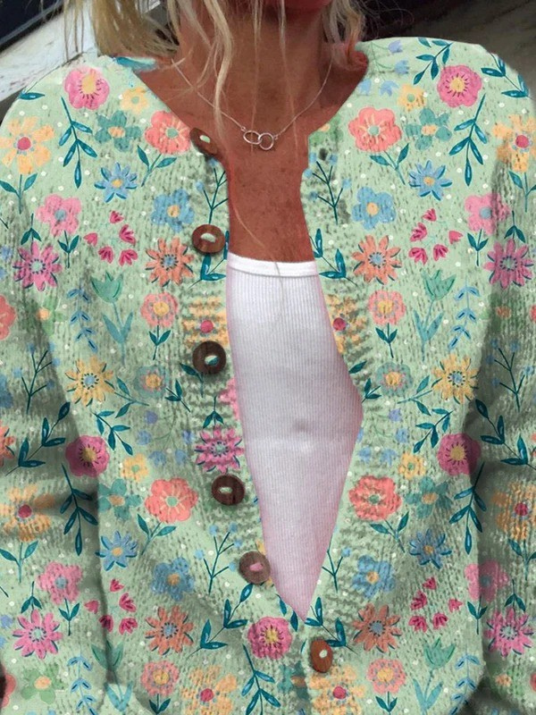 Cardigan with floral print and buttons