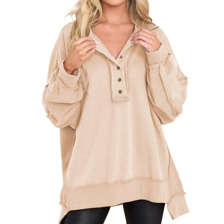 Amelia | Cosy Button Henley Oversized Sweatshirt