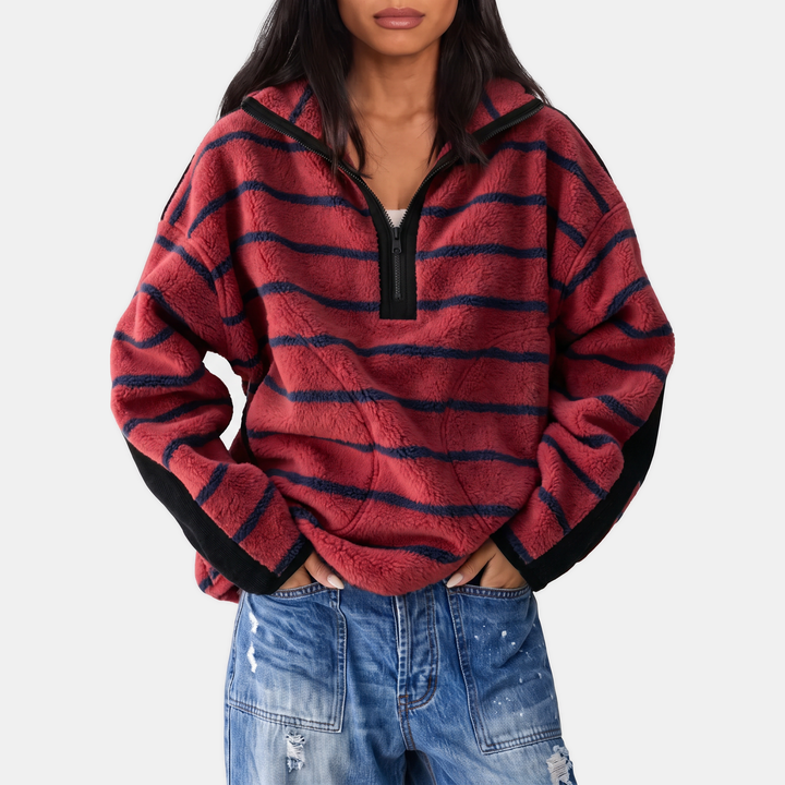Women's Colourblock Half Zip Teddy Fleece Sweatshirt