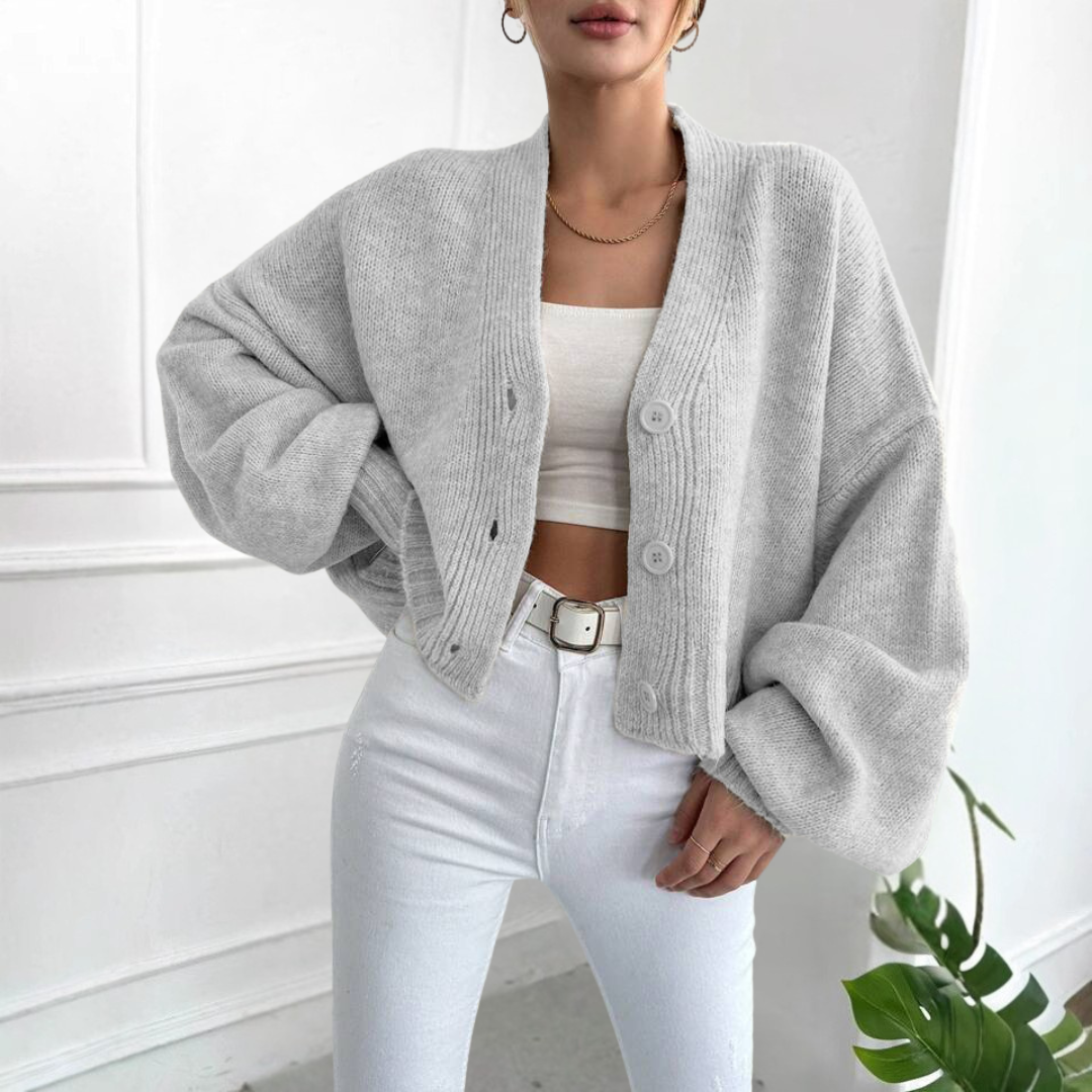 Molly | Casual Crop Lantern Sleeve Cardigan