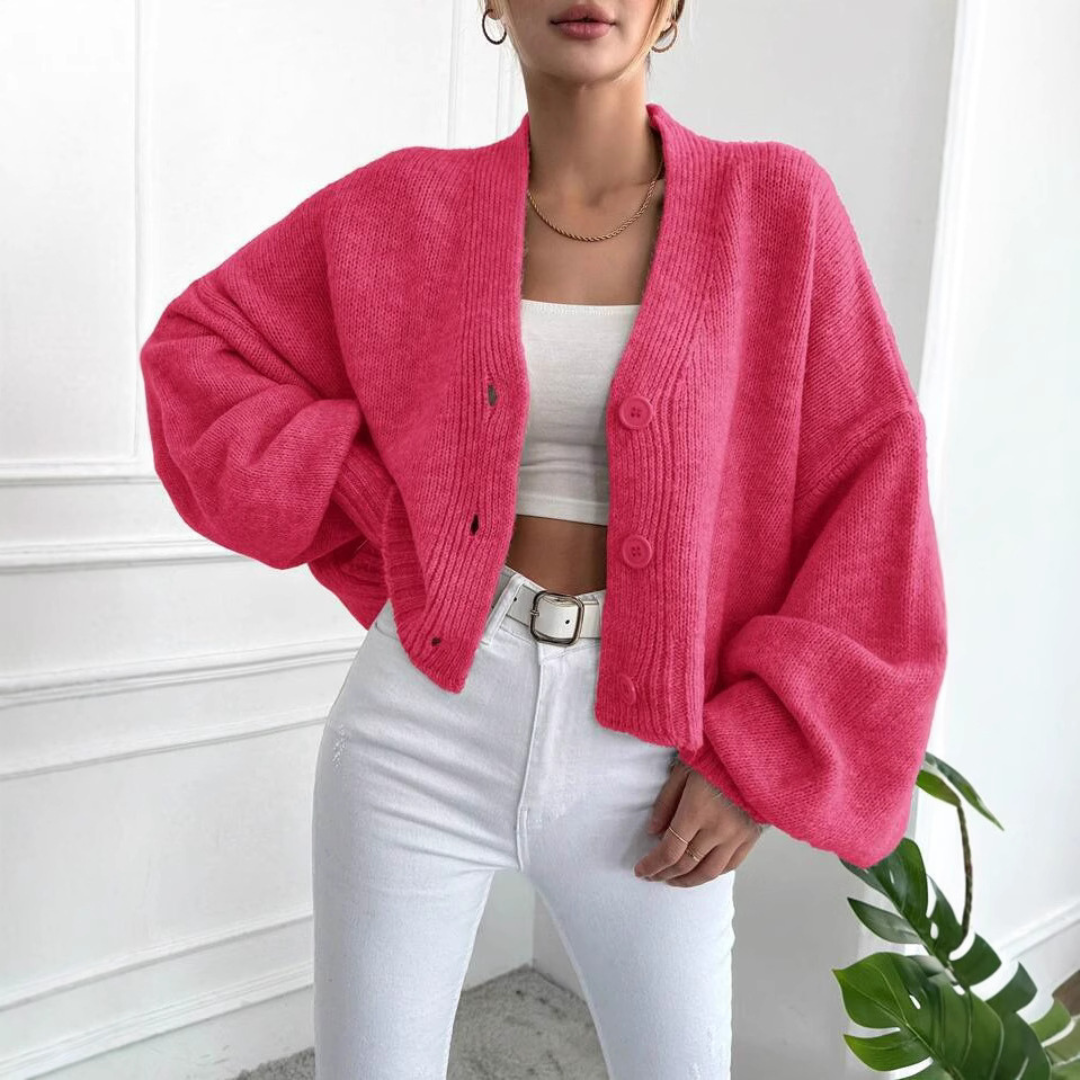 Lauren | Casual Crop Lantern Sleeve Cardigan