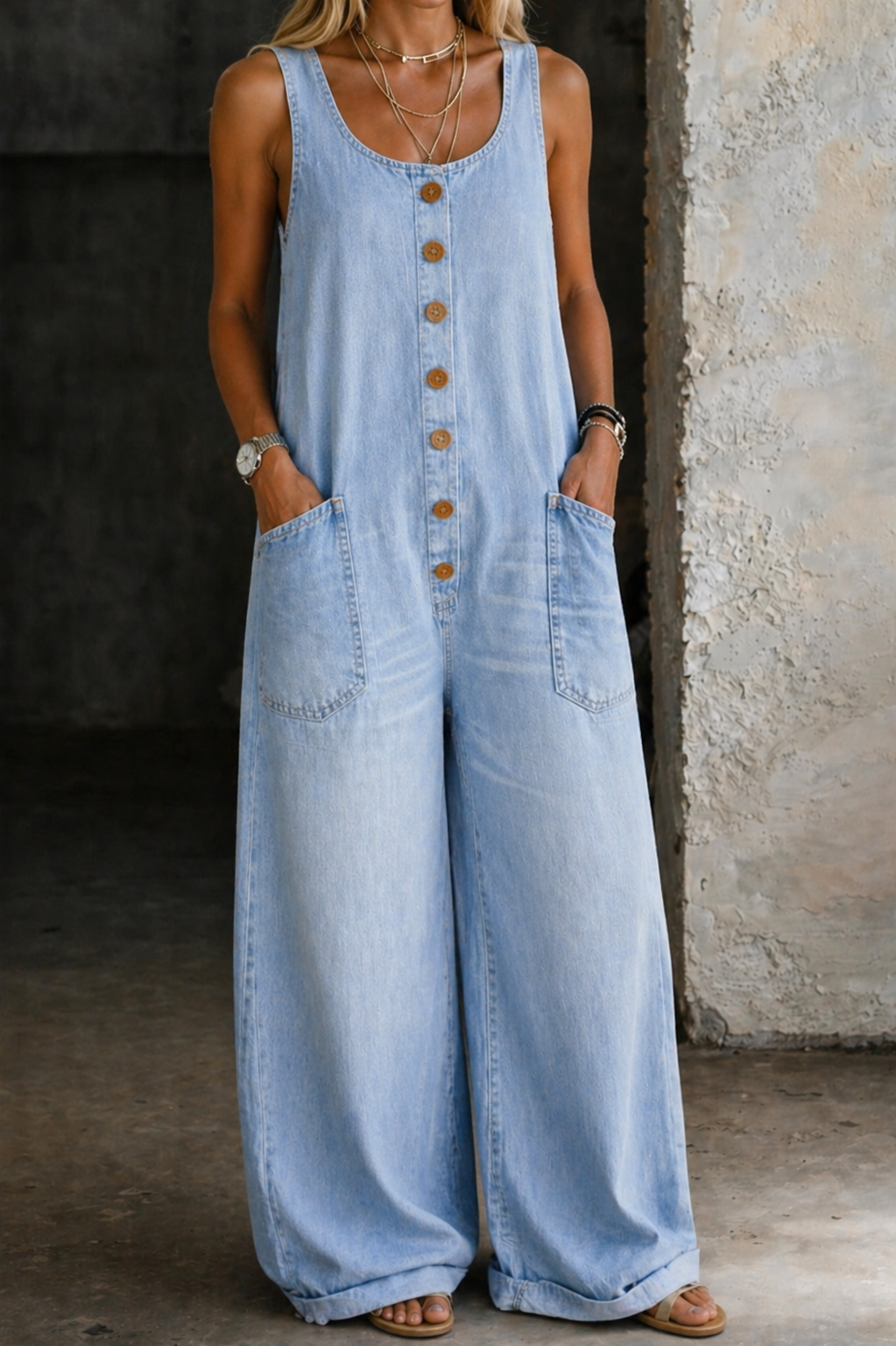 Lily - Vintage Washed Cotton Denim Overalls