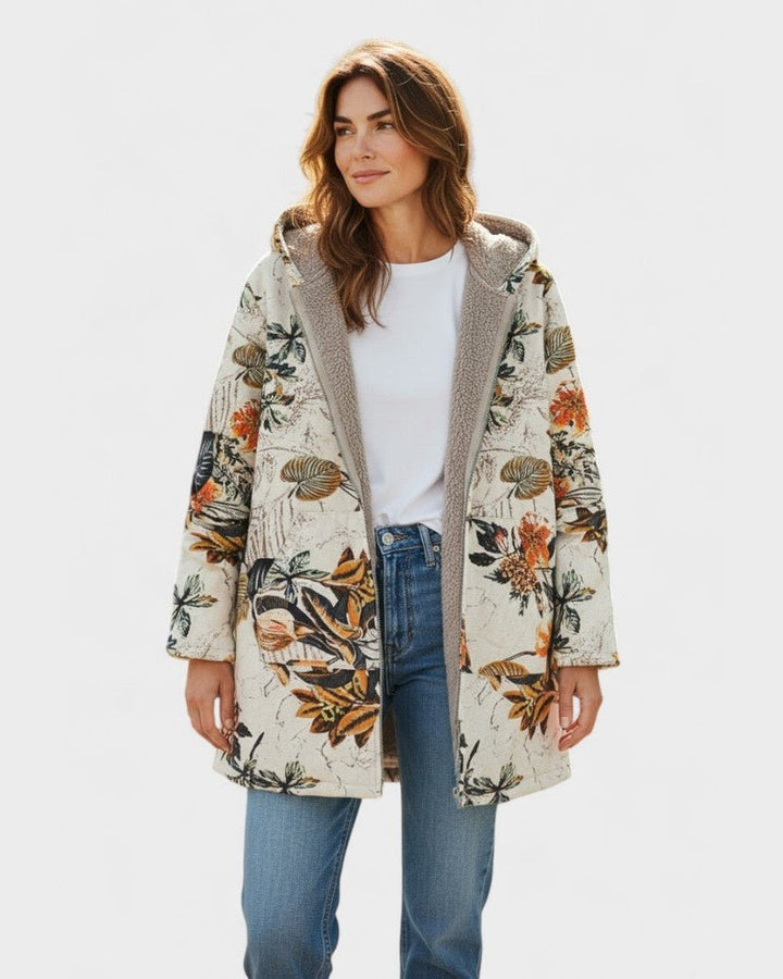 Natalie boho floral sherpa hooded coat