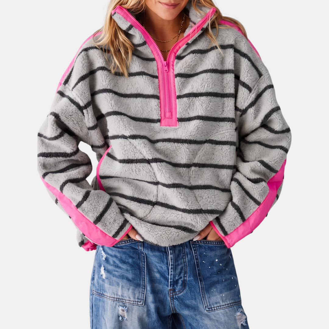 Women's Colourblock Half Zip Teddy Fleece Sweatshirt