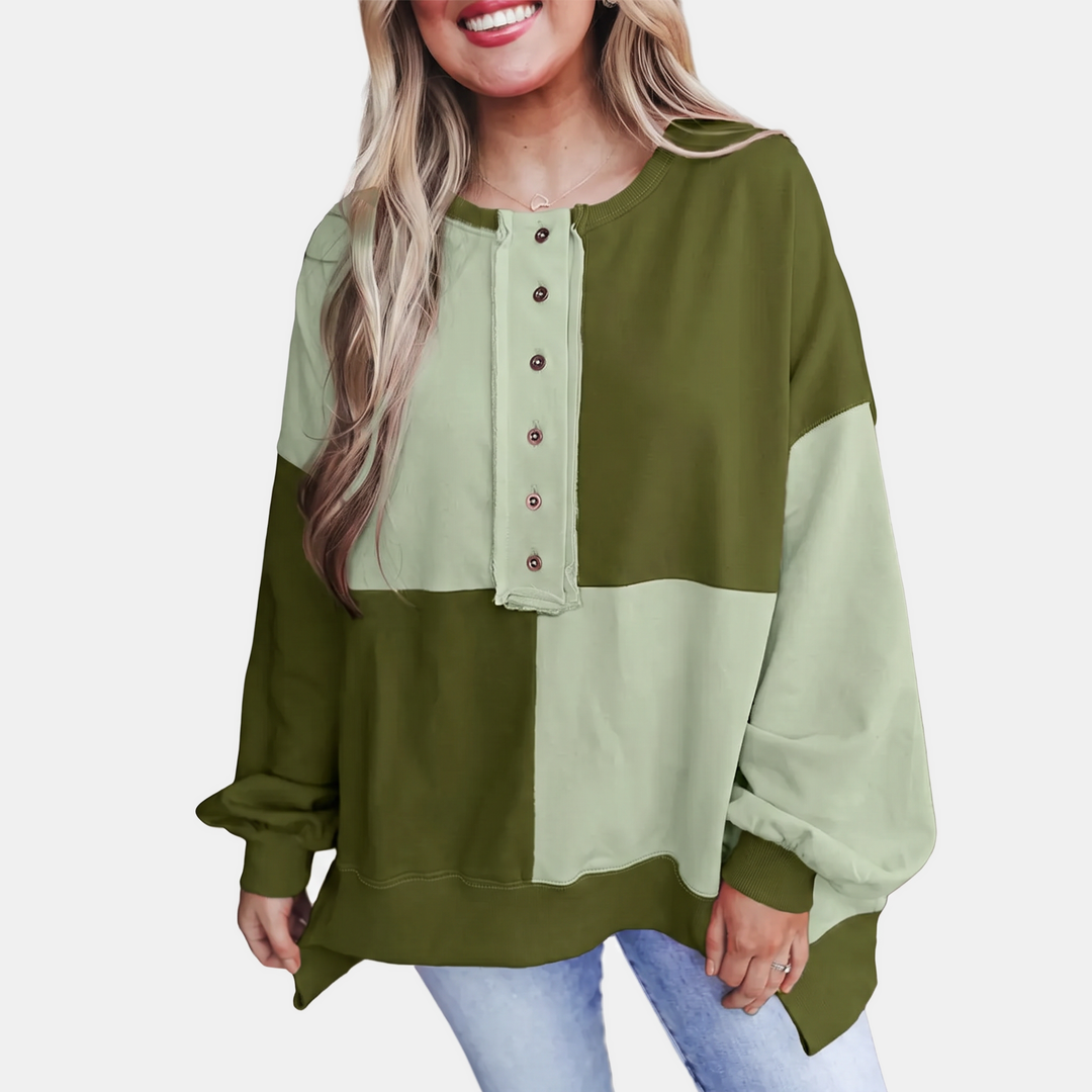 Women's Buckle Front Lapel Colourblock Longline Sweatshirt