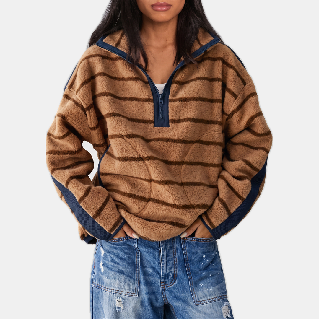 Women's Colourblock Half Zip Teddy Fleece Sweatshirt