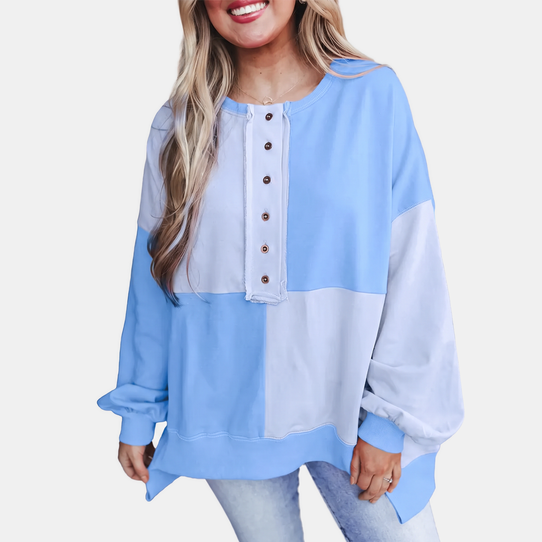 Women's Buckle Front Lapel Colourblock Longline Sweatshirt