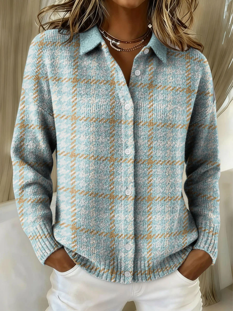 Isla | Sky blue checked cardigan with buttons