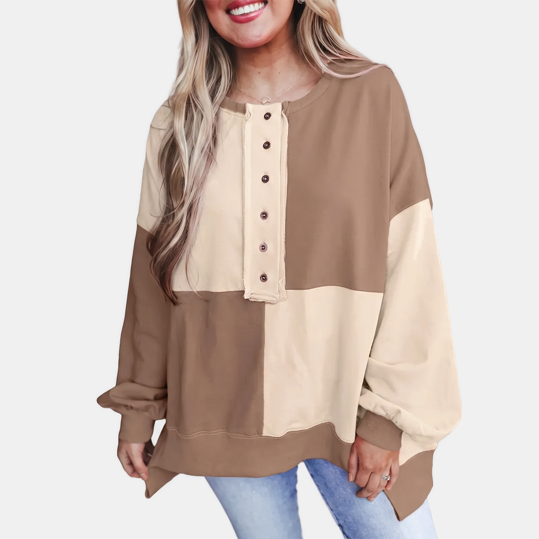 Women's Buckle Front Lapel Colourblock Longline Sweatshirt