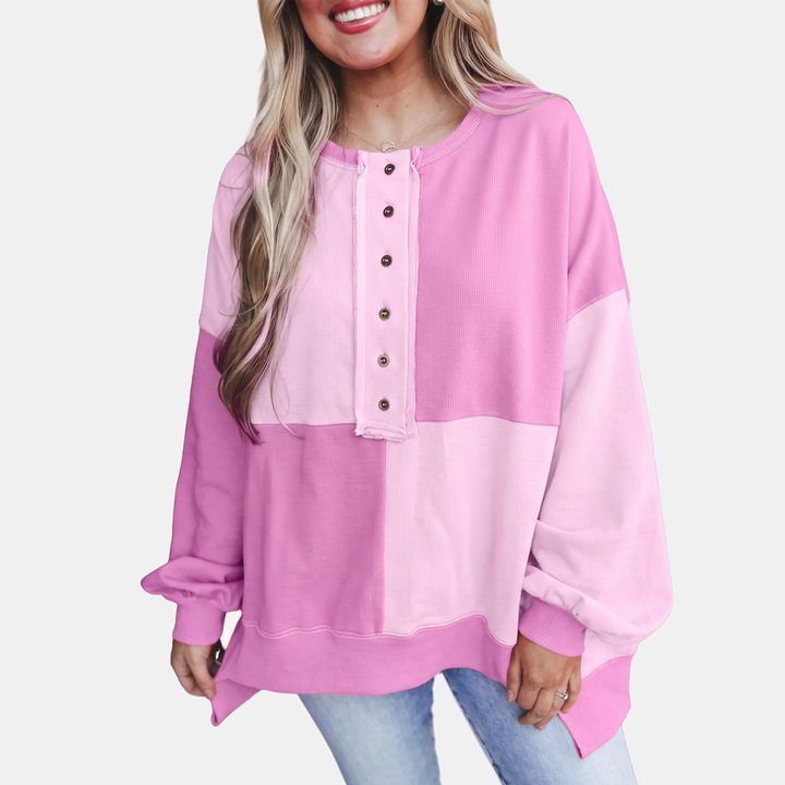 Women's Buckle Front Lapel Colourblock Longline Sweatshirt