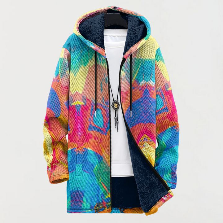 Charlotte jacket with colourful art pattern