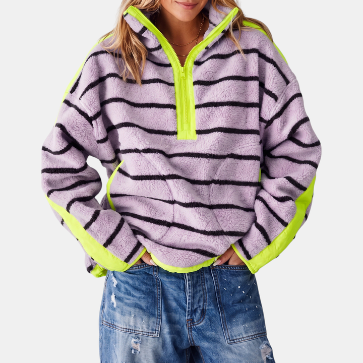 Women's Colourblock Half Zip Teddy Fleece Sweatshirt
