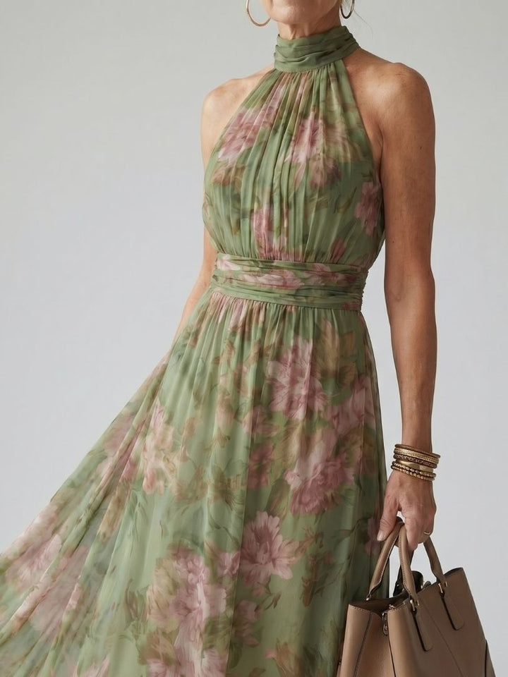 Octavia Sage Green Halter Maxi Dress