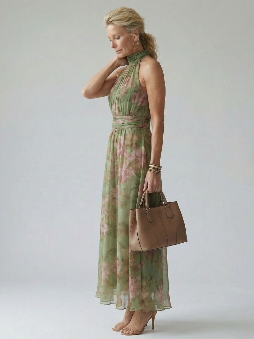 Octavia Sage Green Halter Maxi Dress
