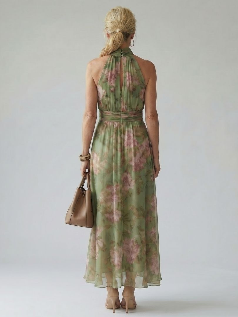 Octavia Sage Green Halter Maxi Dress