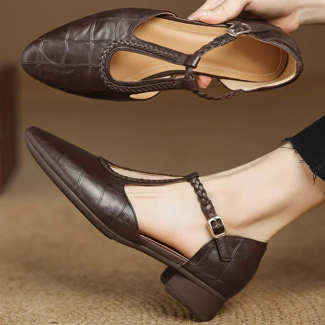Charlotte classic leather T-bar shoes with braided detail