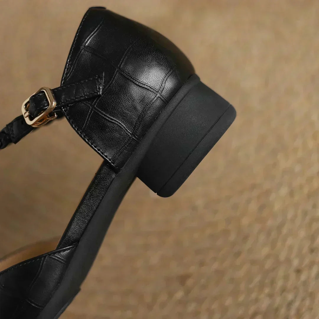 Charlotte classic leather T-bar shoes with braided detail