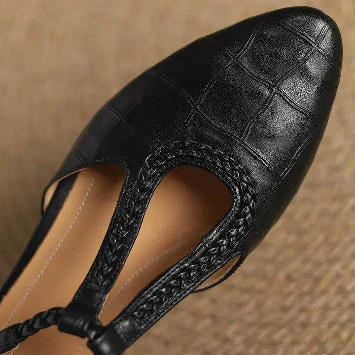 Charlotte classic leather T-bar shoes with braided detail