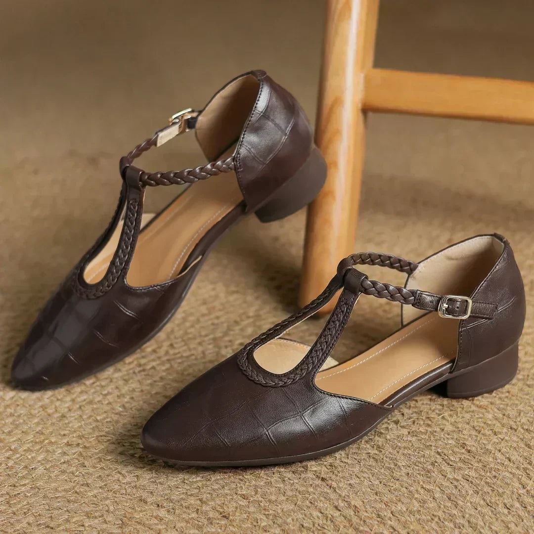 Charlotte classic leather T-bar shoes with braided detail