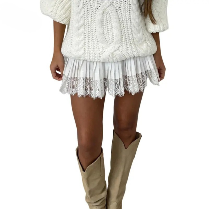 Erin | Low Waist Lace Mini Skirt with Pleated A-Line Wear