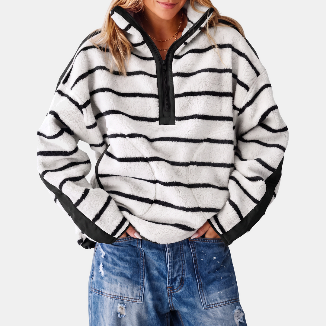 Women's Colourblock Half Zip Teddy Fleece Sweatshirt