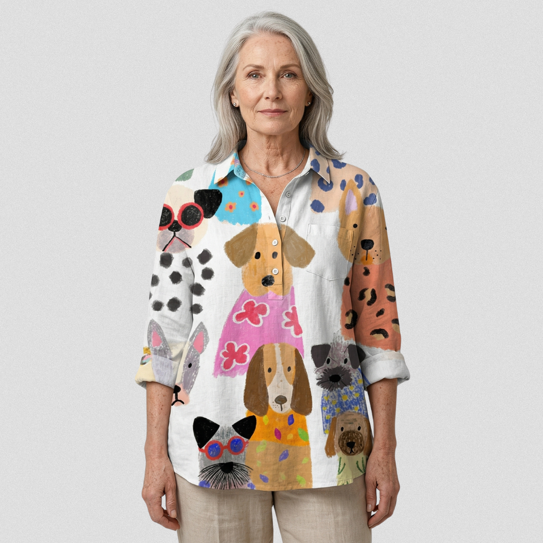 Georgia | Casual blouse with colourful cartoon dog