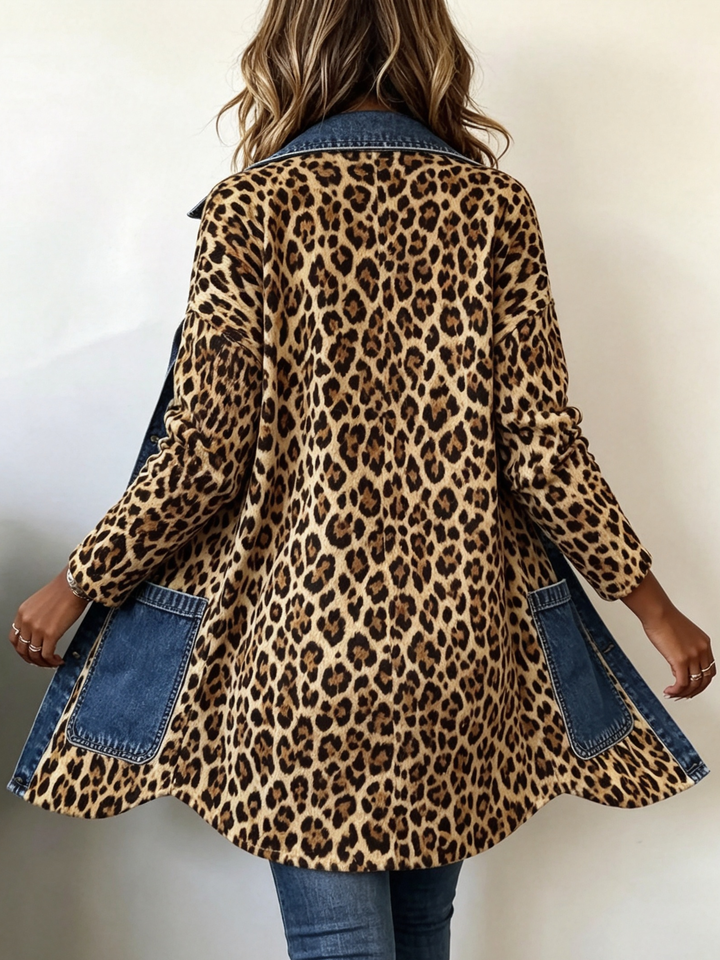 Lorena | Long Leopard and Denim Jacket